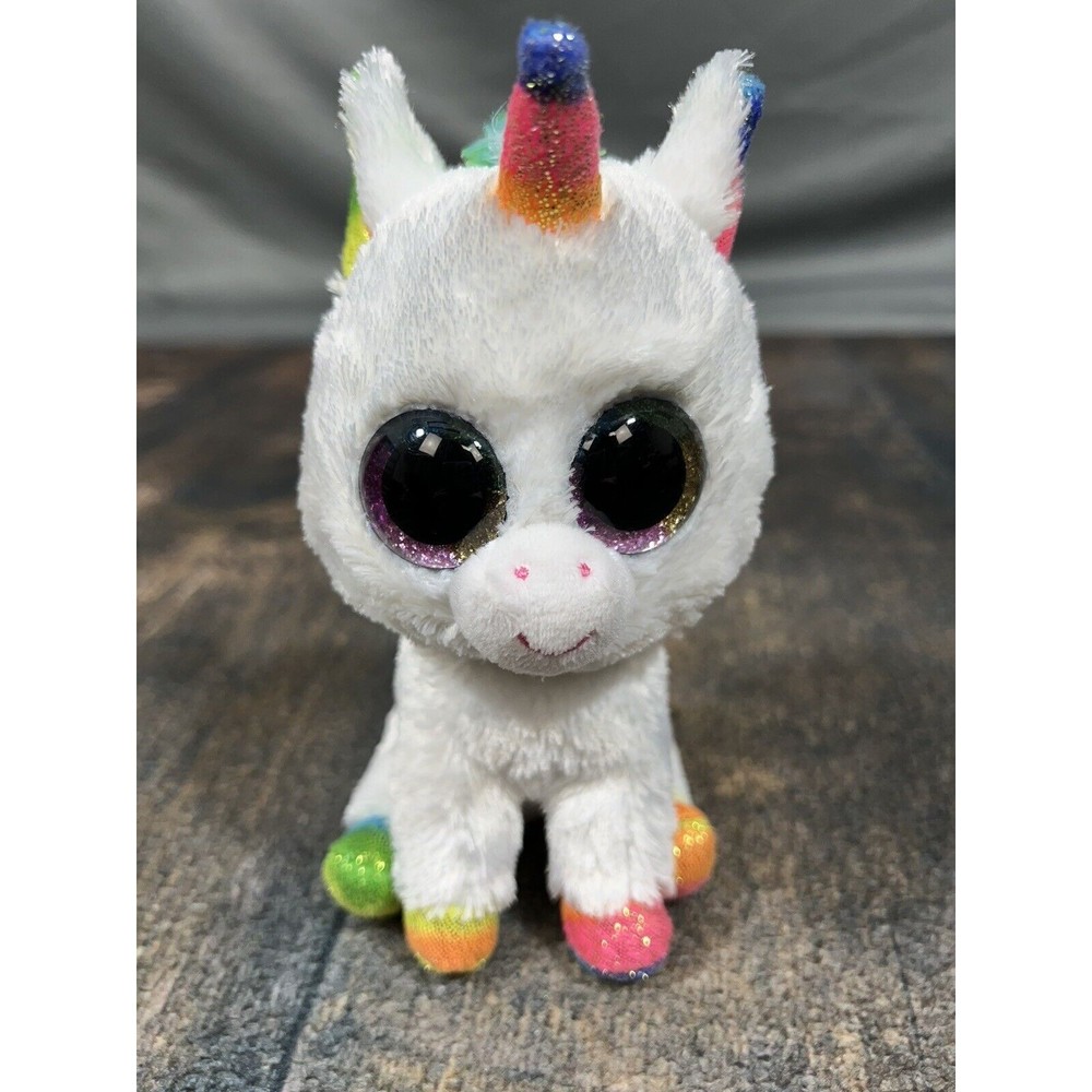Ty Beanie Boo Pixy Plush Stuffed Animal White Rainbow Unicorn Ty Silk! Soft!